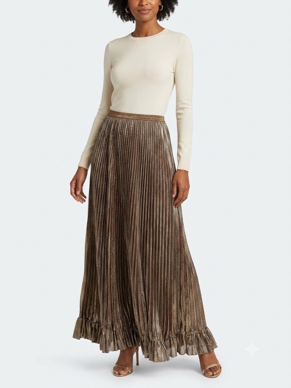 Forte Forte Metallic Pleated Maxi Skirt Size II Gold Bronze Made in Italy